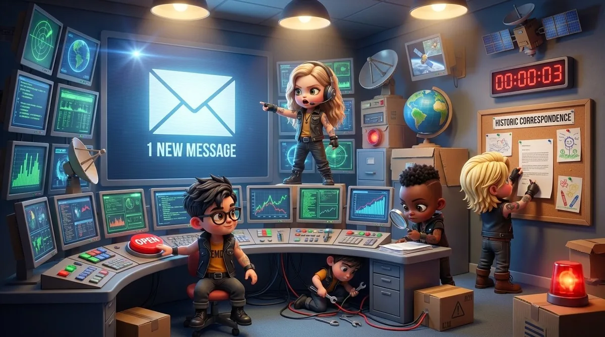 The Biker Babies mission control – the crew handling incoming messages in their over-the-top command centre